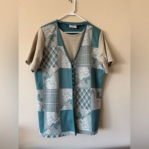 Vintage Alfred Dunner Patchwork Short Sleeve Cardigan Set Medium Grandmacore